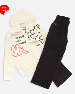 KAPPA - COMPLETO TUTA RAGAZZE CON FELPA BIANCA FULL ZIP CON CAPPUCCIO