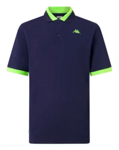 KAPPA - POLO MEZZA MANICA UOMO LOGO NEON BLU CON DETTAGLI VERDE FLUO, 341N22W-A07