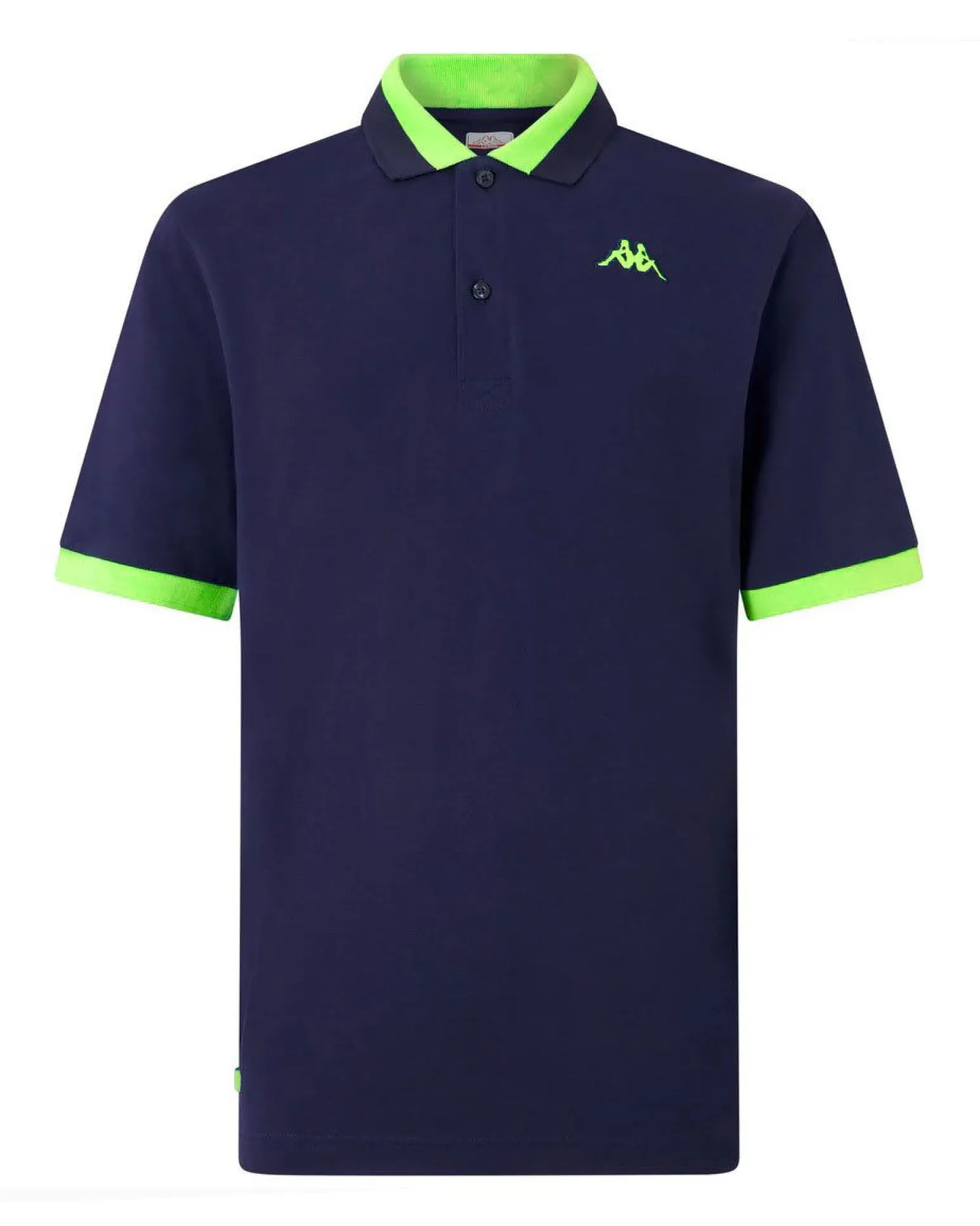 KAPPA - POLO MEZZA MANICA UOMO LOGO NEON BLU CON DETTAGLI VERDE FLUO, 341N22W-A07
