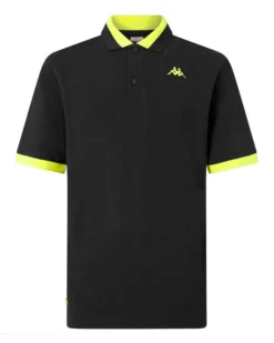 KAPPA - POLO MEZZA MANICA UOMO LOGO NEON NERA CON DETTAGLI GIALLI , 341N22W-A1D