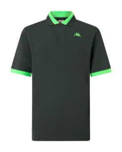KAPPA - POLO MEZZA MANICA UOMO LOGO NEON VERDE SCURO CON DETTAGLI VERDE FLUO, 341N22W-A1T