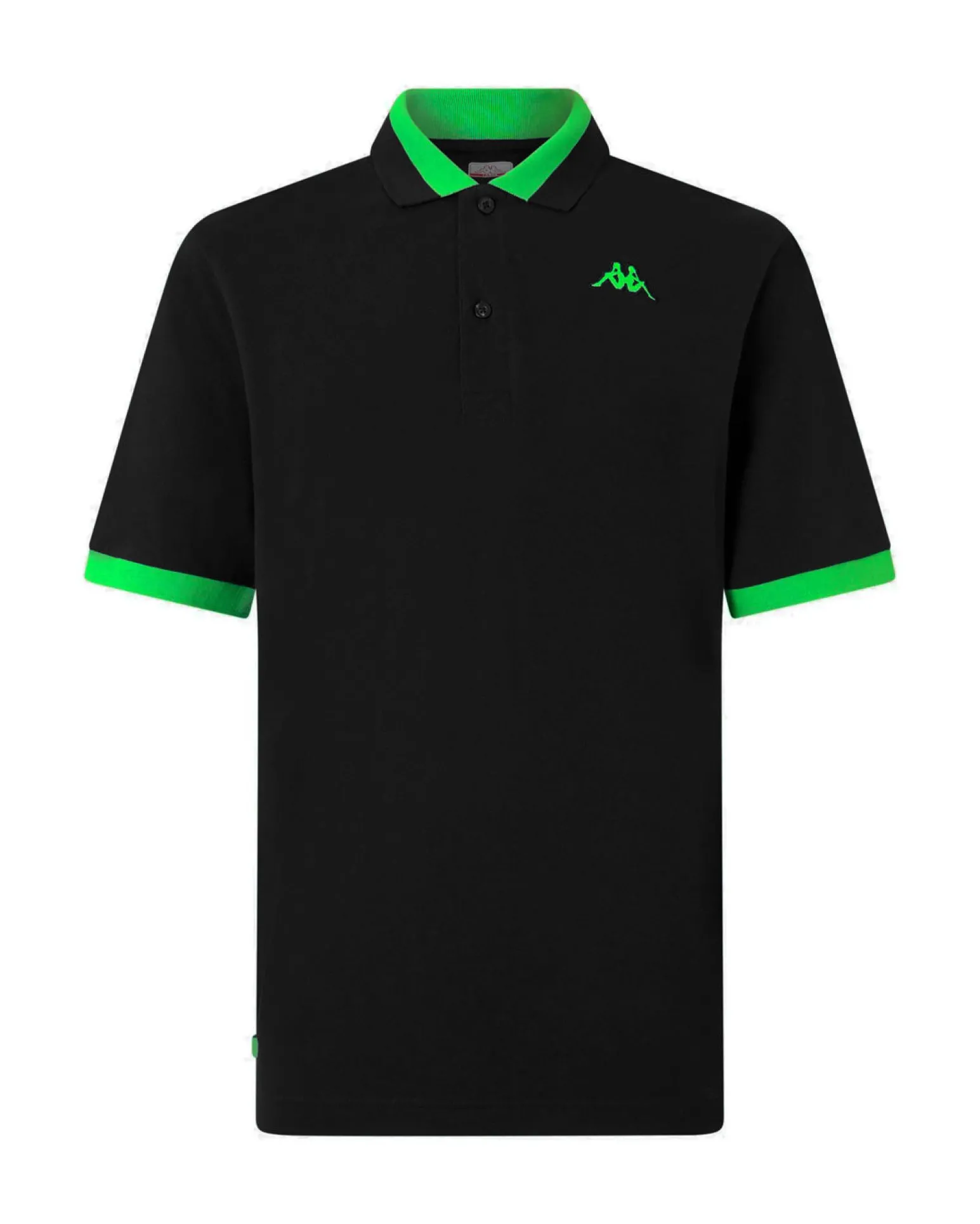 KAPPA - POLO MEZZA MANICA UOMO LOGO NEON NERA CON DETTAGLI VERDE FLUO , 341N22W-A19