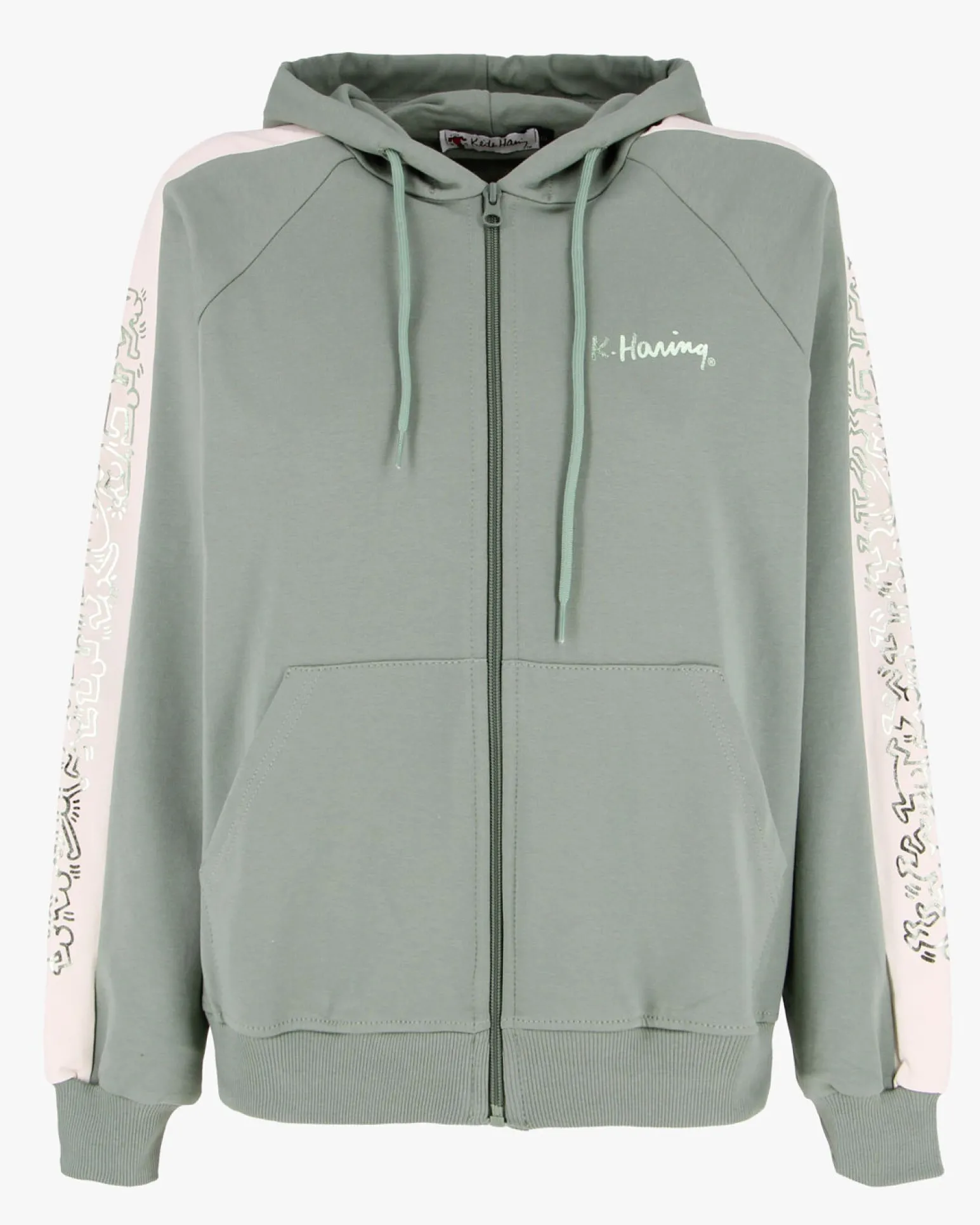 KEITH HARING - Felpa con cappuccio e full zip marrone chiaro da donna in cotone