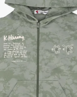 KEITH HARING - FELPA VERDE FULL ZIP CON CAPPUCCIO DA RAGAZZO 10-14 ANNI