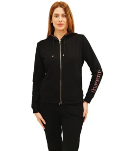 KEY UP - FELPA NERA DA DONNA CON CAPPUCCIO