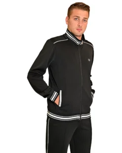 KEY UP - FELPA NERA DA UOMO FULL ZIP ACETATA CON DETTAGLI RICHE
