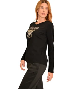 KEY UP - MAGLIA MANICA LUNGA  DONNA NERA  HEART STAY WILD - 5S421/0002