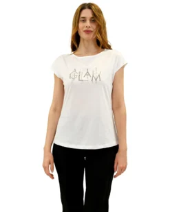 KEY UP - MAGLIA MEZZA MANICA DONNA BIANCA GLAM -  5S894/0001