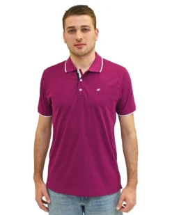 KEY UP - POLO MEZZA MANICA UOMO IN PIQUET FUXIA CON RIGHINO BIANCO - 2Q711/5580