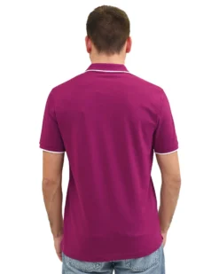 KEY UP - POLO MEZZA MANICA UOMO IN PIQUET FUXIA CON RIGHINO BIANCO - 2Q711/5580