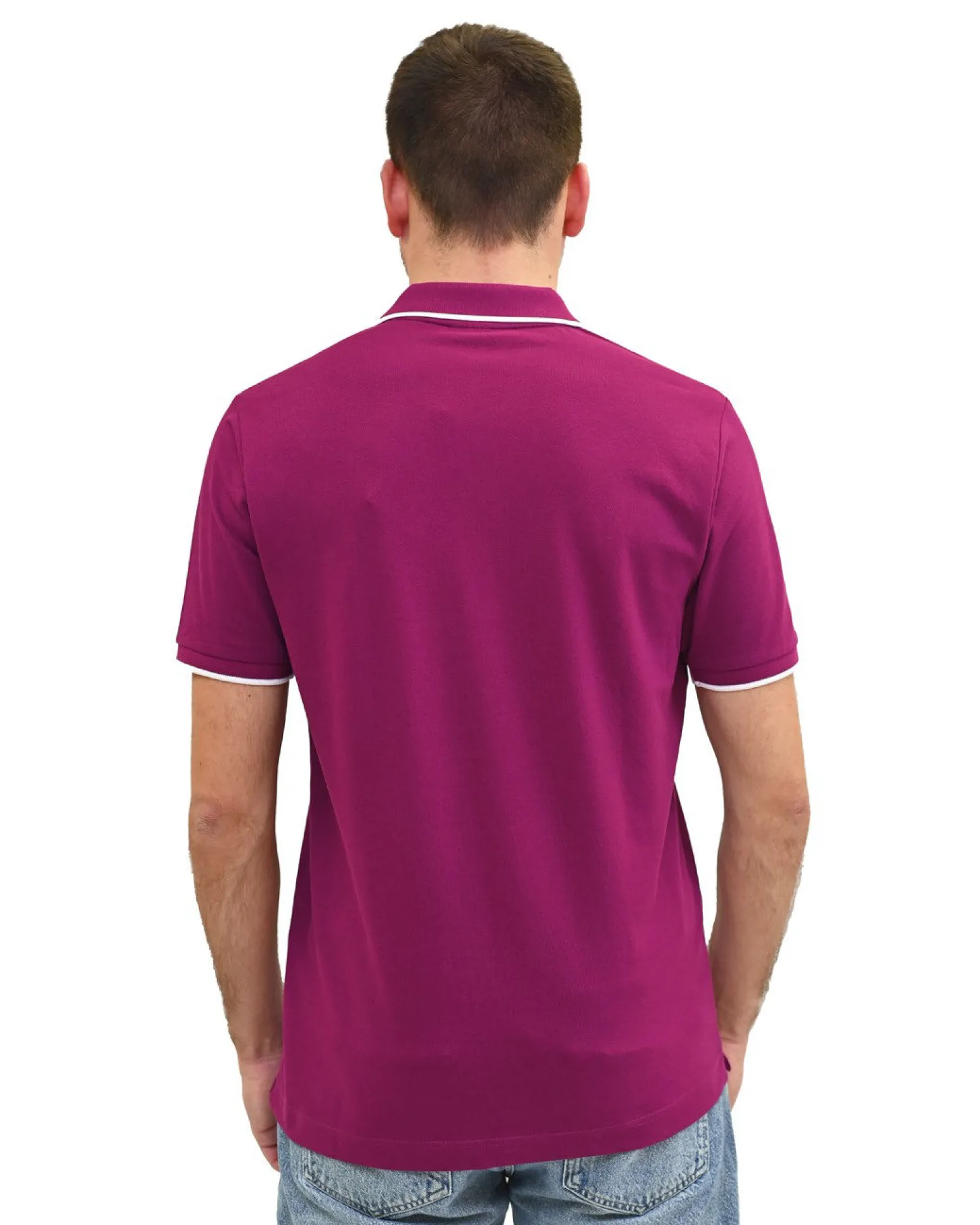 KEY UP - POLO MEZZA MANICA UOMO IN PIQUET FUXIA CON RIGHINO BIANCO - 2Q711/5580