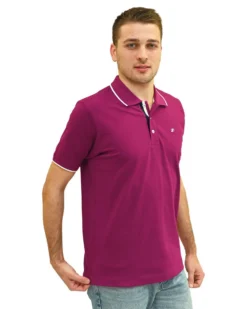 KEY UP - POLO MEZZA MANICA UOMO IN PIQUET FUXIA CON RIGHINO BIANCO - 2Q711/5580