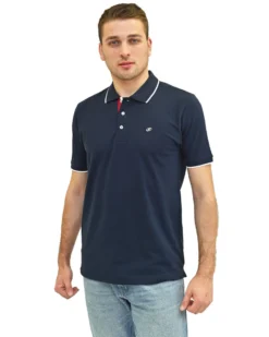 KEY UP - POLO MEZZA MANICA UOMO IN PIQUET BLU SCURO  CON RIGHINO BIANCO - 2Q711/1245