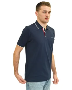 KEY UP - POLO MEZZA MANICA UOMO IN PIQUET BLU SCURO CON RIGHINO BIANCO - 2Q711/1245