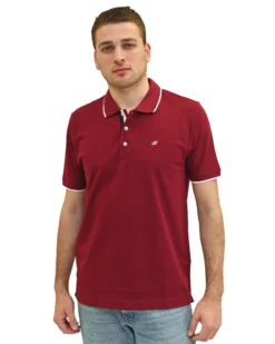 KEY UP - POLO MEZZA MANICA UOMO IN PIQUET BORDEAUX  CON RIGHINO BIANCO - 2Q711/2149