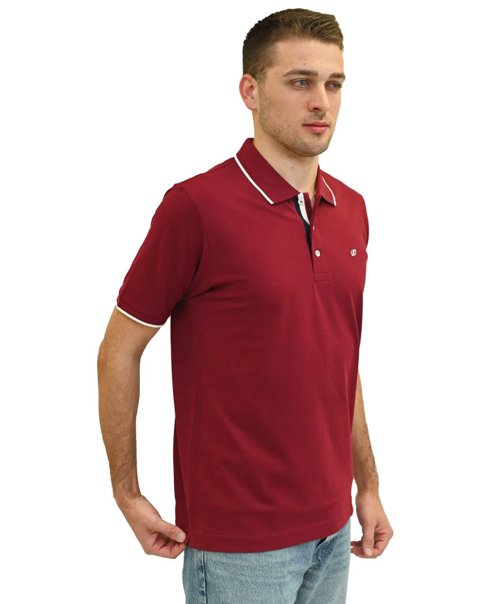KEY UP - POLO MEZZA MANICA UOMO IN PIQUET BORDEAUX CON RIGHINO BIANCO - 2Q711/2149