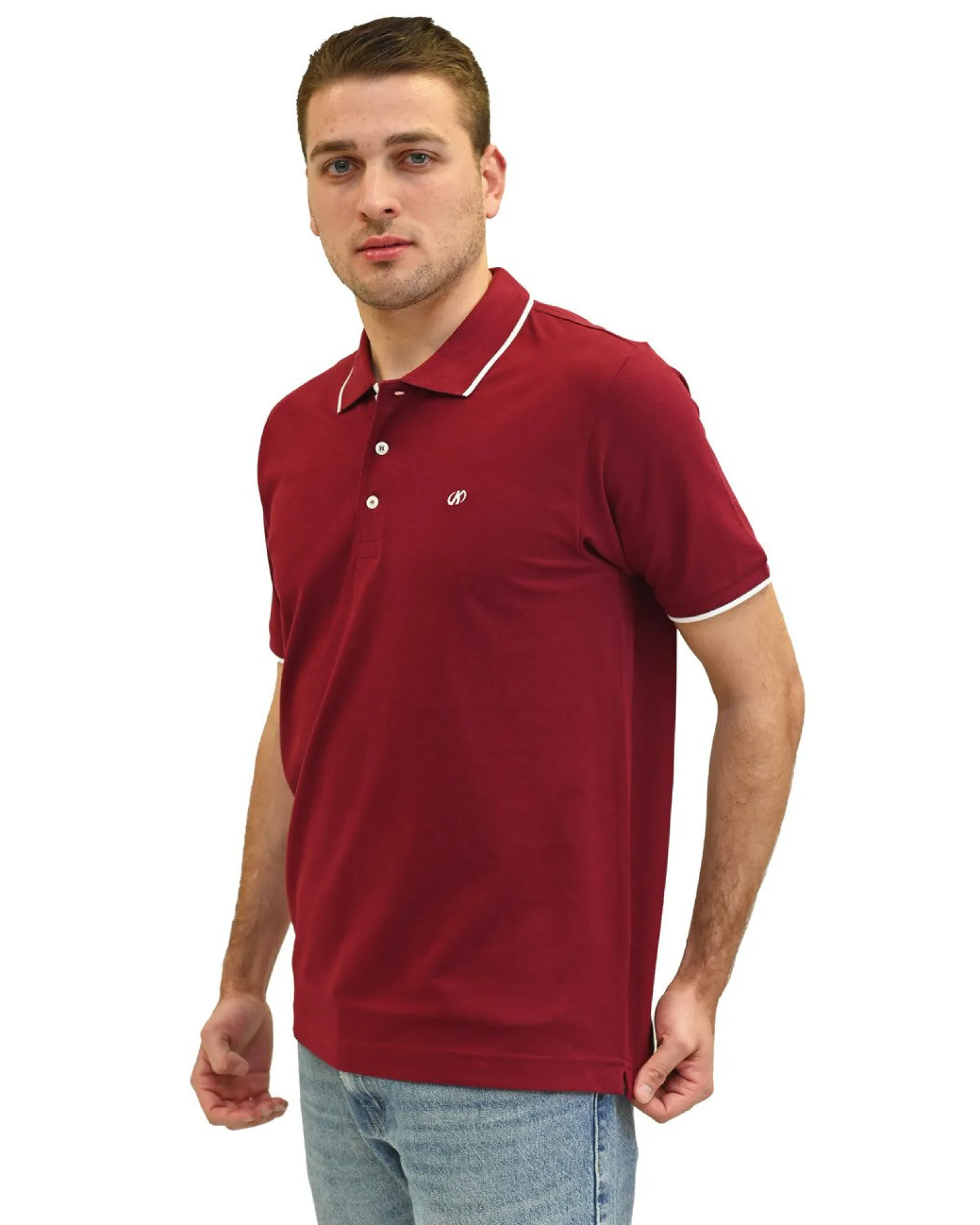 KEY UP - POLO MEZZA MANICA UOMO IN PIQUET BORDEAUX CON RIGHINO BIANCO - 2Q711/2149