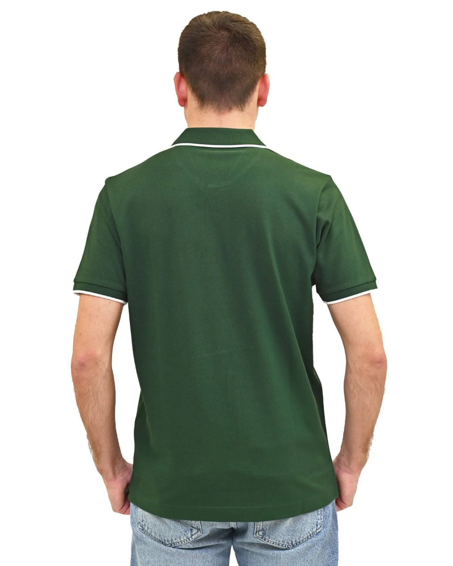KEY UP - POLO MEZZA MANICA UOMO IN PIQUET VERDE CON RIGHINO BIANCO - 2Q711/2428