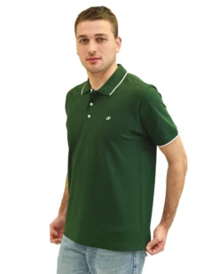 KEY UP - POLO MEZZA MANICA UOMO IN PIQUET VERDE CON RIGHINO BIANCO - 2Q711/2428