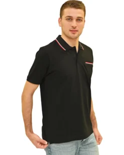 KEY UP - POLO MEZZA MANICA UOMO IN PIQUET NERA CON RIGHINO BIANCO E ROSSO - 2Q827/0002