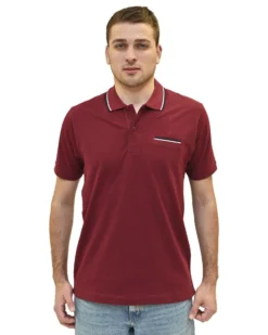 KEY UP - POLO MEZZA MANICA UOMO IN PIQUET BORDEAUX CON RIGHINO BIANCO E BLU - 2Q827/2149
