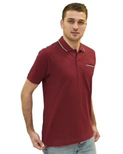 KEY UP - POLO MEZZA MANICA UOMO IN PIQUET BORDEAUX CON RIGHINO BIANCO E BLU - 2Q827/2149
