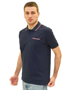 KEY UP - POLO MEZZA MANICA UOMO IN PIQUET BLU MEZZA ZIP CON TASCHINO - 2Q515/1245