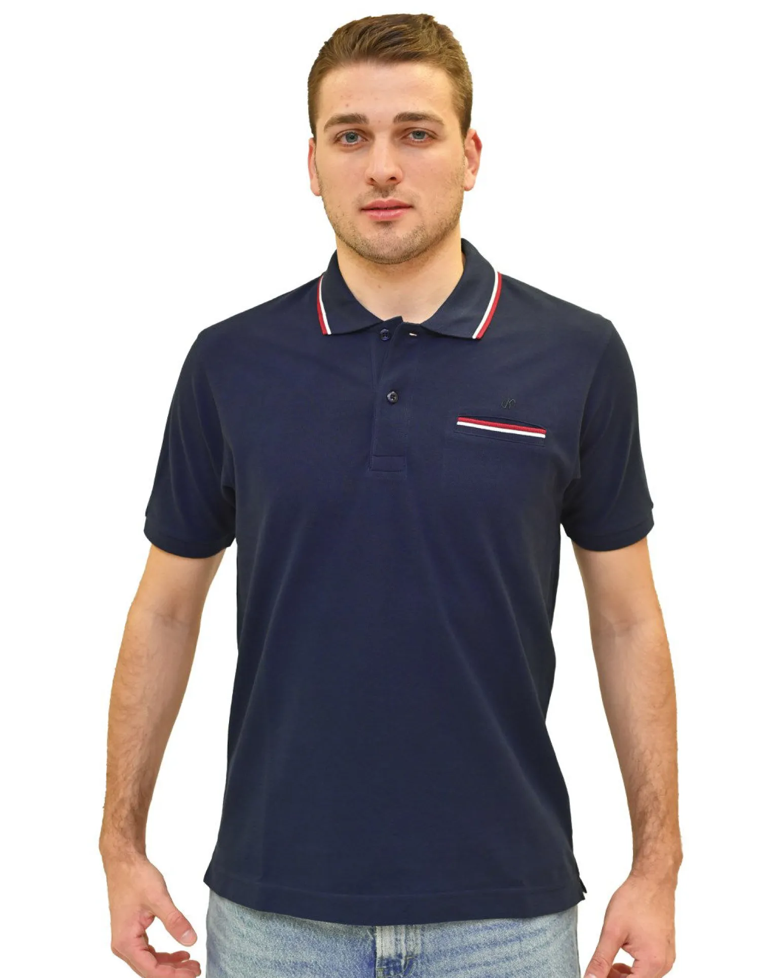 KEY UP - POLO MEZZA MANICA UOMO IN PIQUET BLU MEZZA ZIP CON TASCHINO - 2Q515/1245