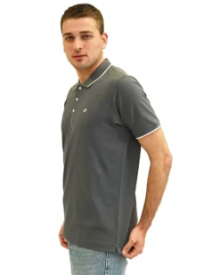 KEY UP - POLO MEZZA MANICA UOMO IN PIQUET BLU CON RIGHINO BIANCO E BLU SCURO - 2Q827/3135