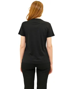 KEY UP - T-SHIRT MEZZA MANICA DONNA NERA CON STAMPA FRONTALE - 5S896/0002