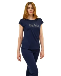 KEY UP - T-SHIRT MEZZA MANICA DONNA BLU GLAM -  5S426/2103