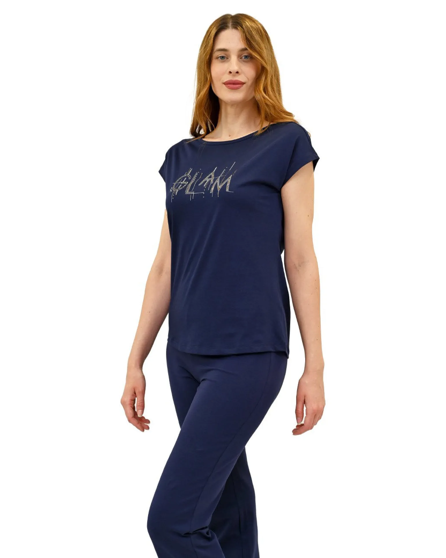 KEY UP - T-SHIRT MEZZA MANICA DONNA BLU GLAM - 5S426/2103