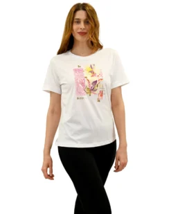 KEY UP - T-SHIRT MEZZA MANICA DONNA BIANCA CON STAMPA FRONTALE- 5S883/0001
