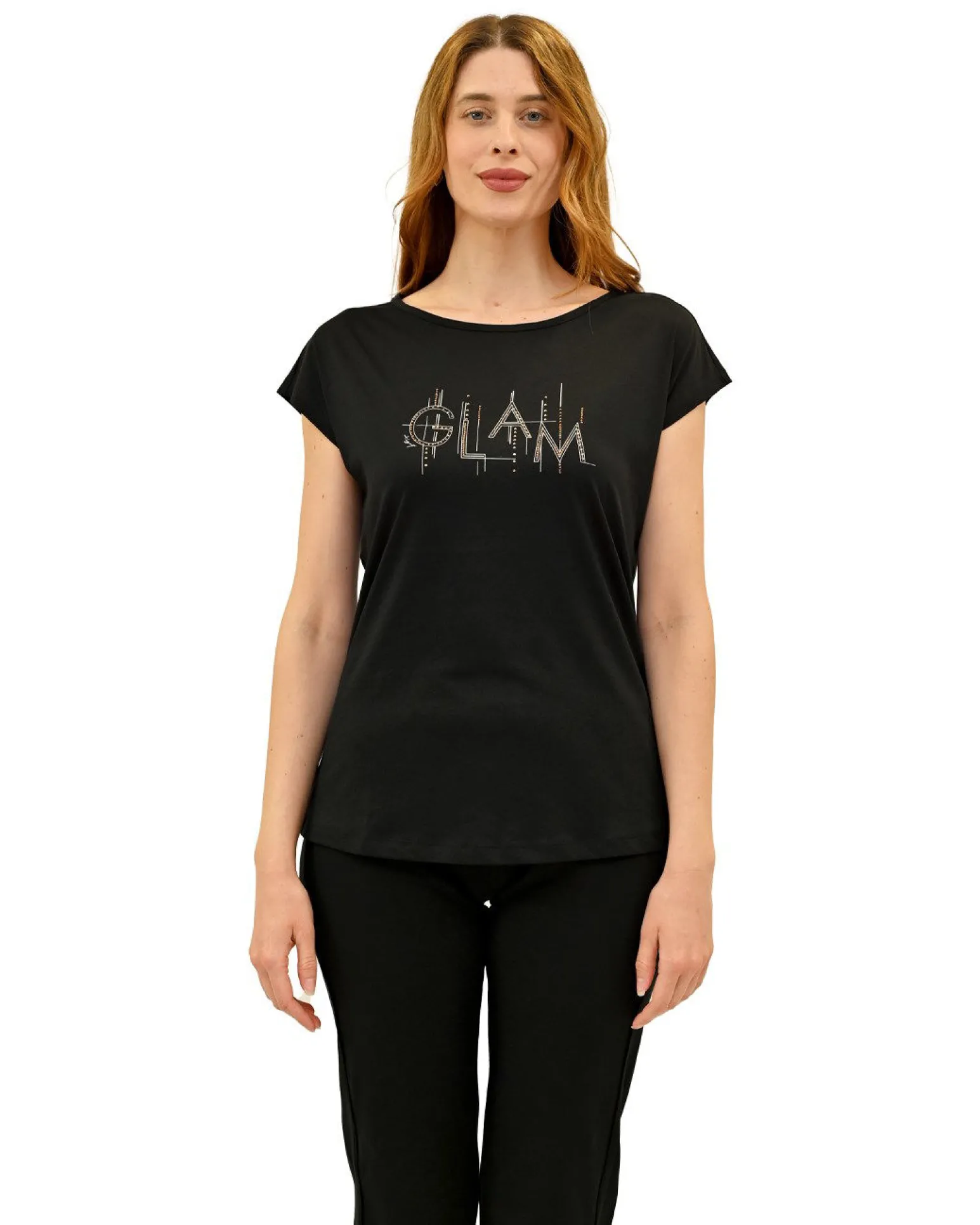 KEY UP - T-SHIRT MEZZA MANICA DONNA NERA GLAM - 5S894/0002