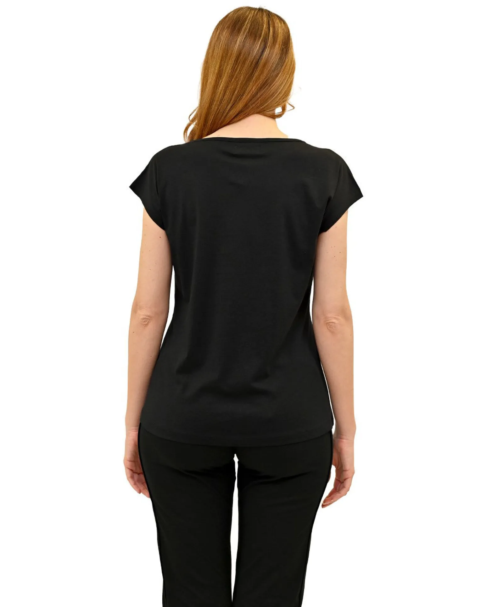 KEY UP - T-SHIRT MEZZA MANICA DONNA NERA GLAM - 5S894/0002