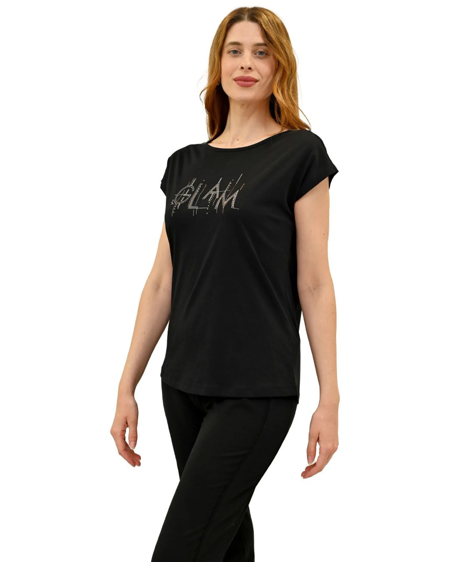 KEY UP - T-SHIRT MEZZA MANICA DONNA NERA GLAM - 5S894/0002