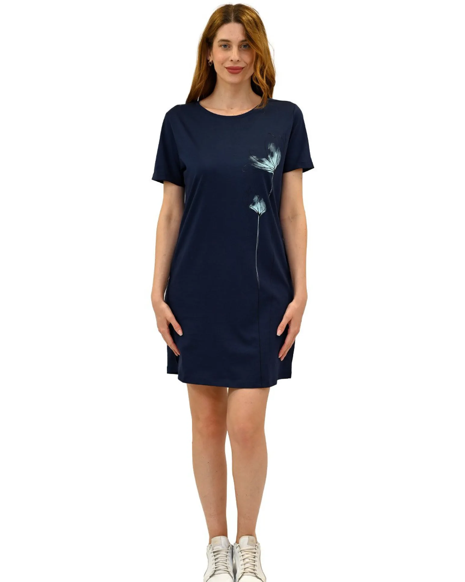 KEY UP - VESTITINO DONNA MEZZA MANICA BLU CON STAMPA FLOREALE- 5S889/1265