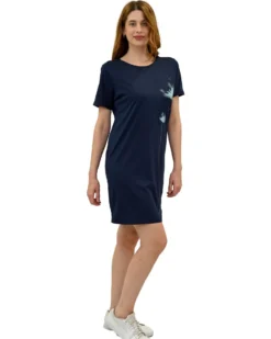 KEY UP - VESTITINO DONNA MEZZA MANICA BLU CON STAMPA FLOREALE-  5S889/1265