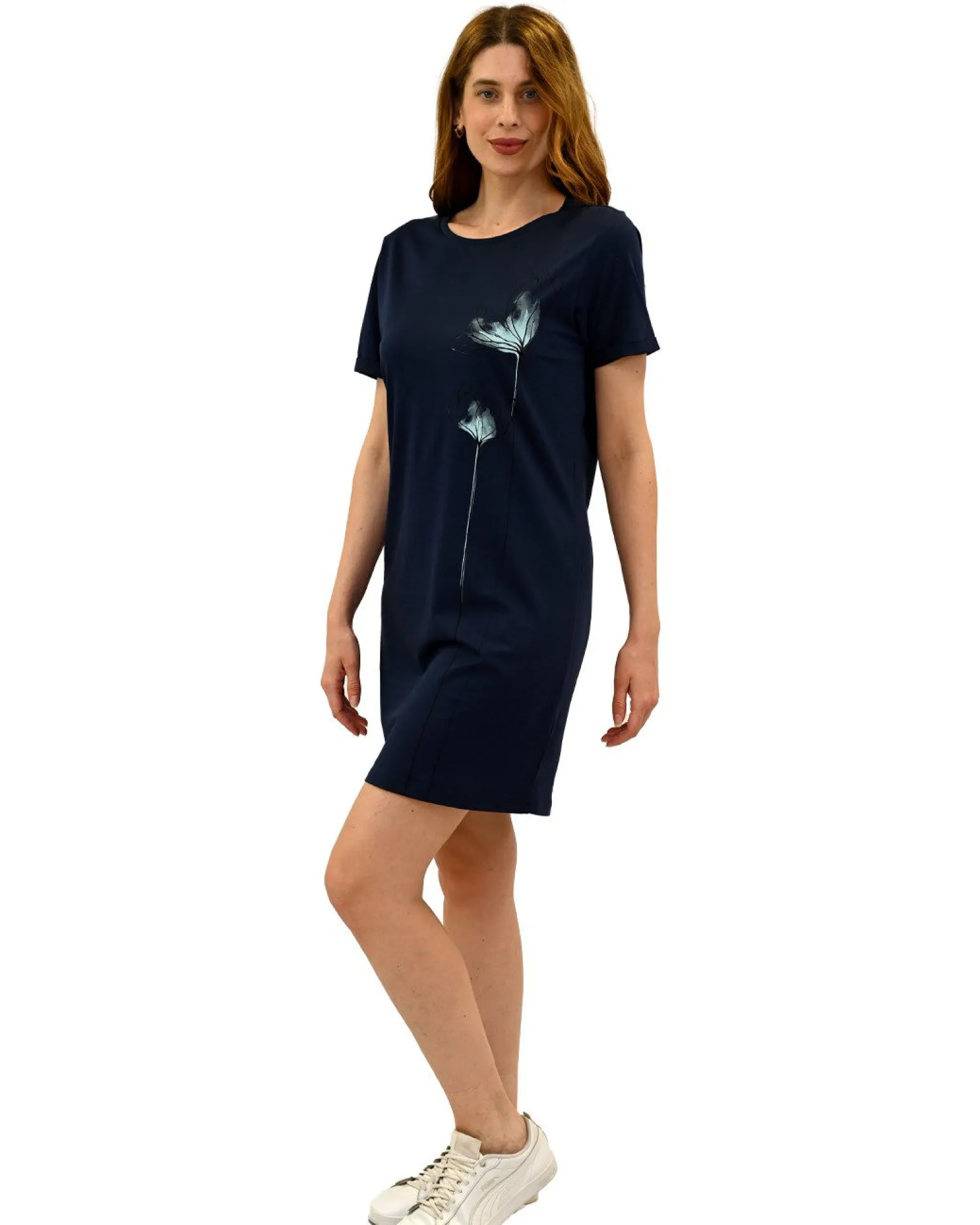 KEY UP - VESTITINO DONNA MEZZA MANICA BLU CON STAMPA FLOREALE- 5S889/1265
