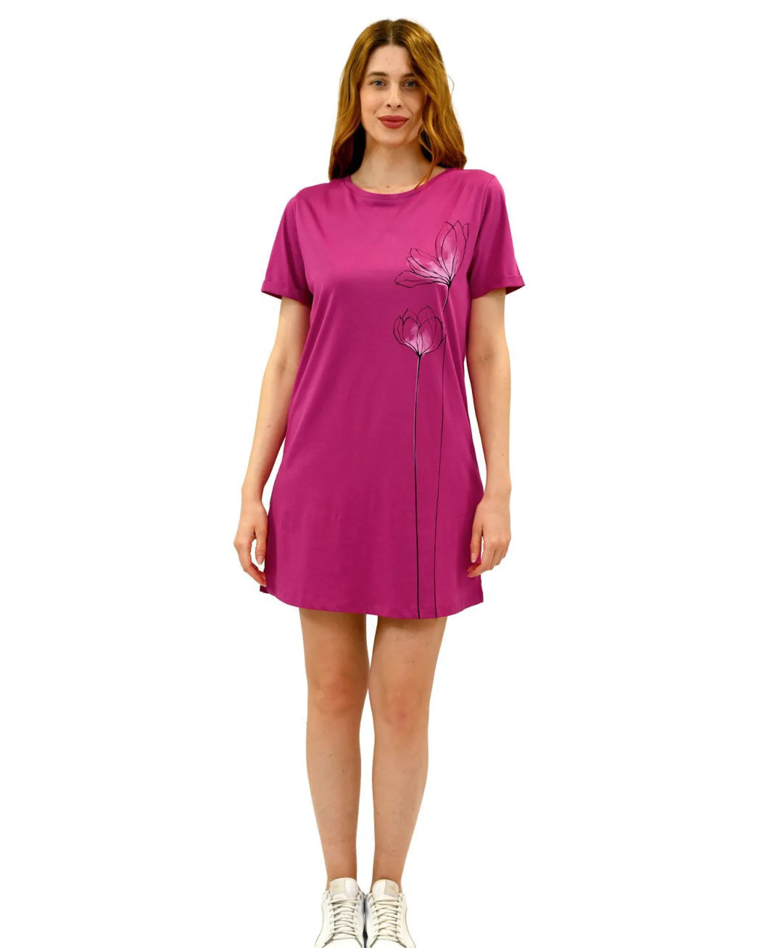 KEY UP - VESTITINO DONNA MEZZA MANICA FUXIA CON STAMPA FLOREALE- 5S889/5511
