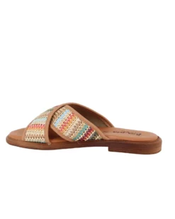 LA MOVIDA - Ciabatta con fasce incrociate in paglia multicolor e sottopiede in VERA PELLE, MADE IN ITALY