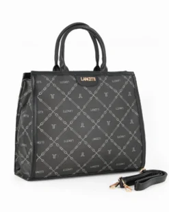 LANCETTI - Borsa a due manici nera logata, tracolla removibile