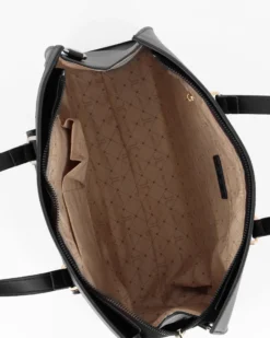 LANCETTI - Borsa a due manici nera con tasca frontale con patta, tracolla removibile