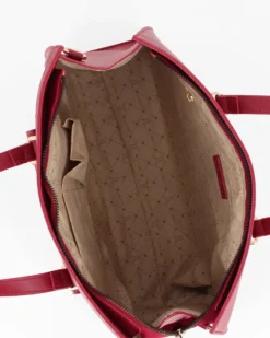 LANCETTI - Borsa a due manici rubino con tasca frontale con patta, tracolla removibile