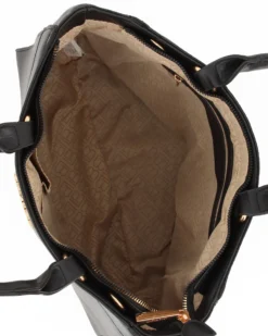 LAURA BIAGIOTTI - Borsa a due manici nera con logo frontale, tracolla removibile