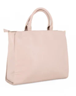 LAURA BIAGIOTTI - Borsa a due manici naturale con logo frontale, tracolla removibile