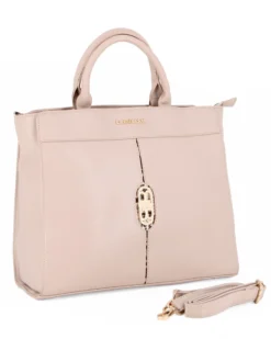 LAURA BIAGIOTTI - Borsa a due manici naturale con logo frontale, tracolla removibile