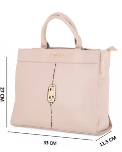LAURA BIAGIOTTI - Borsa a due manici naturale con logo frontale, tracolla removibile