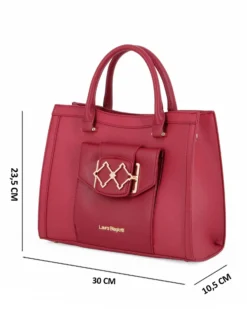 LAURA BIAGIOTTI - Borsa a due manici rubino con  tasca frontale con patta, tracolla removibile
