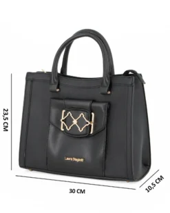 LAURA BIAGIOTTI - Borsa a due manici nera con  tasca frontale con patta, tracolla removibile